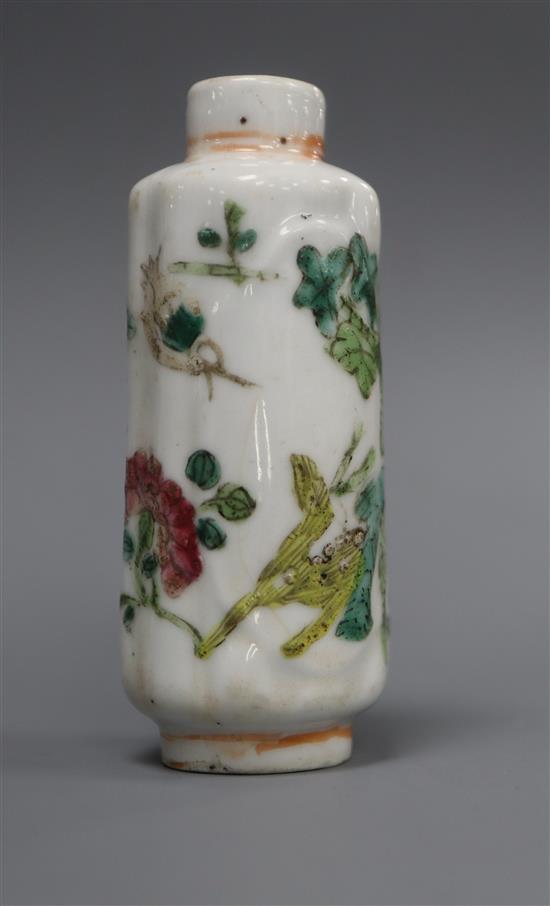 A Chinese moulded famille rose snuff bottle, 19th century